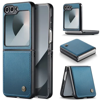 CASEME For Samsung Galaxy Z Flip7 FE 5G Case  023 Series RFID Blocking Glossy Stand Phone Cover - Blue