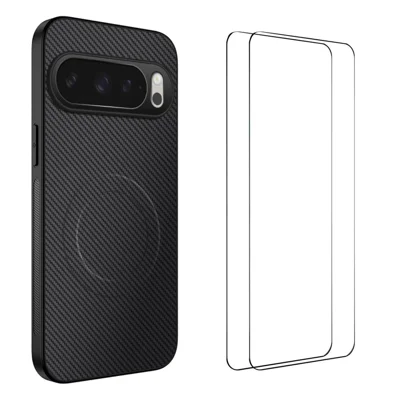 WANLONFENG For Google Pixel 10 Pro Magnetic Case  TQ1 Series Carbon Fiber Texture PC TPU Phone Cover with 2Pcs Screen Films - Black