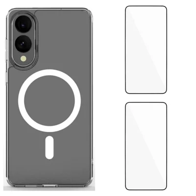 WANLONFENG For Samsung Galaxy S25 Edge Clear Case  LM1 Series Magnetic Case with 2Pcs Screen Films (Big Lens Hole) - Transparent