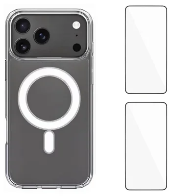WANLONFENG For iPhone 17 Pro Max Clear Case  LM1 Series Compatible with MagSafe with 2Pcs Screen Films (Big Lens Hole) - Transparent
