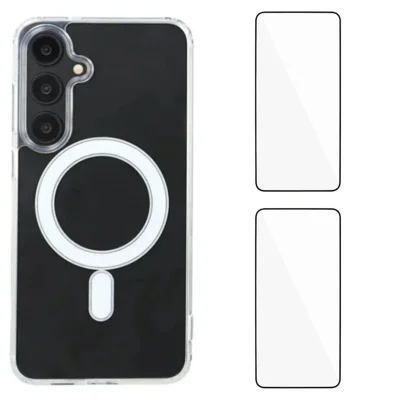 WANLONFENG For Samsung Galaxy A36 5G Clear Case  LM1 Series Magnetic Case with 2Pcs Screen Films (Big Lens Hole) - Transparent