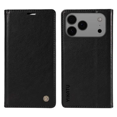 YIKATU For iPhone 18 Pro Max / 17 Pro Max Wallet Case  YK-006 Magnetic Closure Leather Phone Cover Litchi Texture - Black