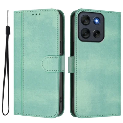 For Motorola Moto G56 5G Cases Wallet Stand Retro Texture Leather Phone Cover with Lanyard - Mint Green