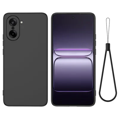 For OnePlus Nord CE5 5G Liquid Silicone Case Phone Back Cover with Hand Strap - Black
