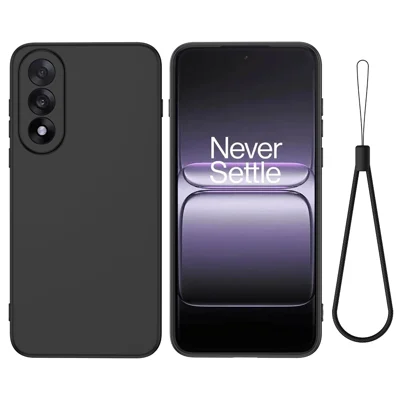 غطاء خلفي لهاتف OnePlus Nord 5 5G من السيليكون السائل مع حزام يد - أسود