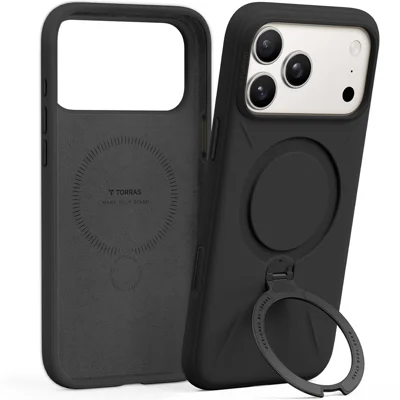 TORRAS Ostand Q3 Silicone Series For iPhone 17 Pro Case Kickstand Liquid Silicone + PC Phone Cover Compatible with MagSafe - Black