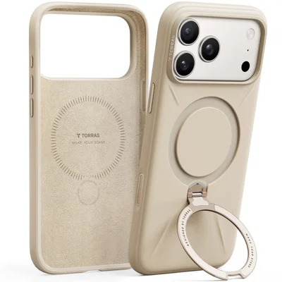 TORRAS Ostand Q3 Silicone Series For iPhone 17 Pro Case Kickstand Liquid Silicone + PC Phone Cover Compatible with MagSafe - Desert Gold