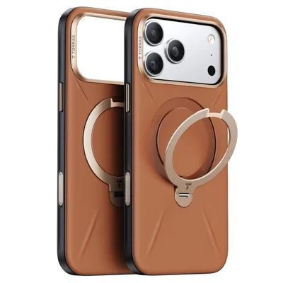 TORRAS Ostand Q3 VegSkin Series For iPhone 17 Pro Case Compatible with MagSafe Kickstand Phone Cover - Brown