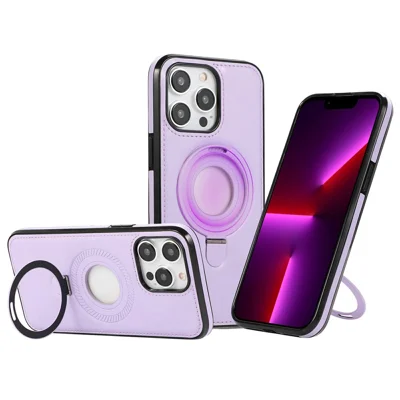 For iPhone 13 Pro Max Case Magnetic Kickstand PU Leather Coated PC + TPU Phone Cover - Purple