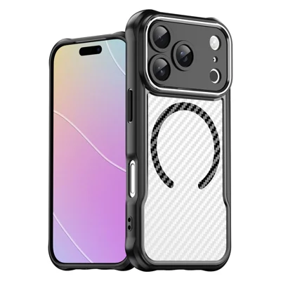 For iPhone 17 Pro Case Compatible with MagSafe Hybrid Phone Cover Carbon Fiber - Black