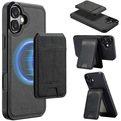 LC.IMEEKE L3 For iPhone 17 Magnetic Case Detachable Card Holder Leather TPU Mobile Cover - Black
