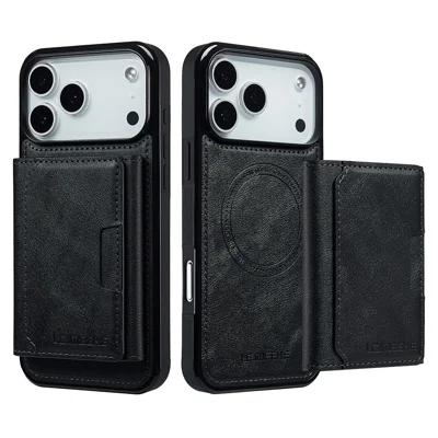 LC.IMEEKE L5 For iPhone 18 Pro Max / 17 Pro Max Magnetic Phone Case Leather Back Cover with Detachable Card Holder - Black