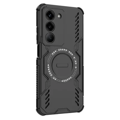 For Realme 14x 5G  /  V60 Pro 5G Magnetic Case Butterfly Armor Hollow Heat Dissipation PC + TPU Phone Cover - Black