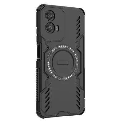 För Motorola Moto G34 5G Magnetisk Skal Fjäril Armour Hålig Värmeavledning PC + TPU Telefonhölje - Svart