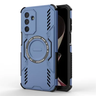 For Samsung Galaxy M36 5G Magnetic Case Butterfly Armor Hollow Heat Dissipation PC + TPU Phone Cover - Blue