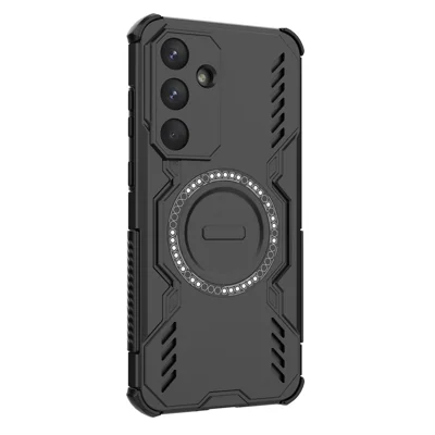 For Samsung Galaxy S25 FE Magnetic Case Butterfly Armor Hollow Heat Dissipation PC + TPU Phone Cover - Black