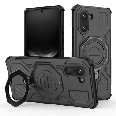For OnePlus Nord CE5 5G / Ace 5 Racing 5G Magnetic Case Rotating Metal Kickstand PC + TPU Phone Back Cover - Black