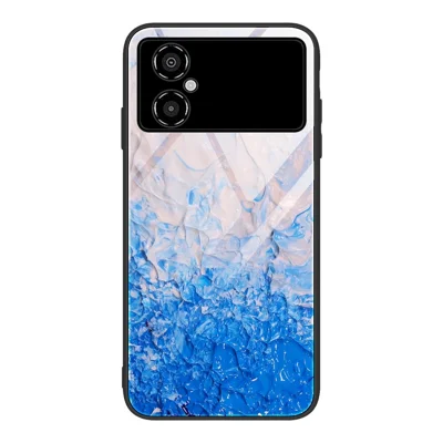 For Xiaomi Poco M4 5G Soft TPU + Tempered Glass Phone Case Marble Pattern Printing Shockproof Anti-Scratch Cover - DL07