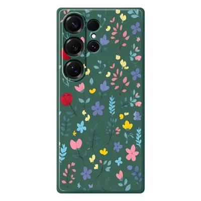 For Samsung Galaxy S25 Ultra Case Colorful Flower Branches Pattern Printing Straight Edge TPU Phone Back Cover - Green