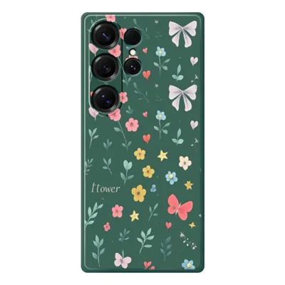 For Samsung Galaxy S25 Ultra Case Floral Bow Pattern Printing Straight Edge TPU Phone Back Cover - Green