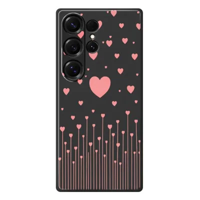 Samsung Galaxy S25 Ultra-hoesje met roze liefdespatroon Rechte rand TPU-telefoonhoesje - Zwart