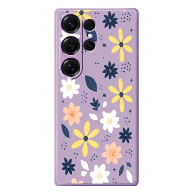 For Samsung Galaxy S25 Ultra Case Colorful Floral Blue Leaves Pattern Printing Straight Edge TPU Phone Back Cover - Purple