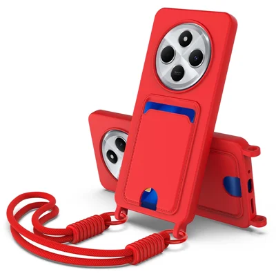 Bulk Purchasing Liquid Silicone Case with Short Strap For Xiaomi Redmi 17C 4G / 14C 4G  /  14R 5G  /  A3 Pro 4G  /  A4 5G  /  Poco C75 4G  /  5G  /  Poco M7 5G - Red