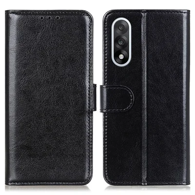 غطاء لهاتف OnePlus Nord 5 5G / Ace 5 Ultra 5G من جلد PU بنسيج الحصان المجنون مع حامل - أسود