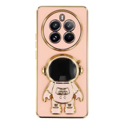For Realme 12 Pro 5G / 12 Pro+ 5G Case Electroplating Soft TPU Phone Cover with Astronaut Hidden Kickstand - Pink