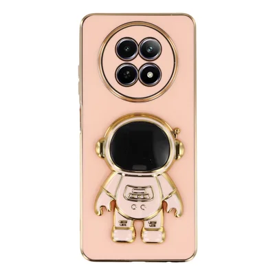 For Realme 12 5G Case Electroplating Soft TPU Phone Cover with Astronaut Hidden Kickstand - Pink