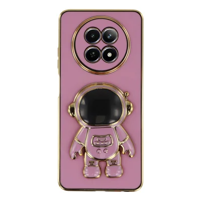 For Realme 12 5G Case Electroplating Soft TPU Phone Cover with Astronaut Hidden Kickstand - Purple