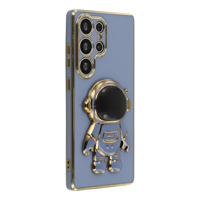 Samsung Galaxy S25 Ultra-hoesje met electroplating, zacht TPU-hoesje met verborgen astronautenstandaard - Blauw