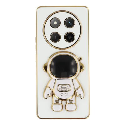 Phone Case For Honor X60 Pro 5G / X9c 5G / Magic7 Lite 5G Electroplating Soft TPU Cover with Astronaut Hidden Kickstand - White