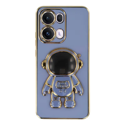 Voor Oppo Reno13 Pro 5G hoesje Galvanisch zacht TPU telefoonhoesje met astronaut verborgen standaard - Blauw