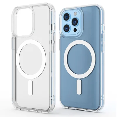 For iPhone 13 Pro Max Magnetic Case 1.5mm Thickness TPU + PC Clear Phone Back Cover