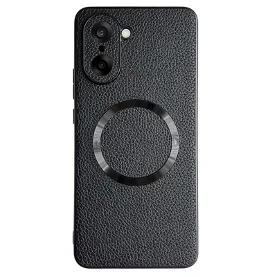 Voor OnePlus Nord CE5 5G / Ace 5 Racing 5G Hoesje Compatibel met MagSafe Litchi Structuur PU Leer + TPU Telefoon Achterkant - Zwart