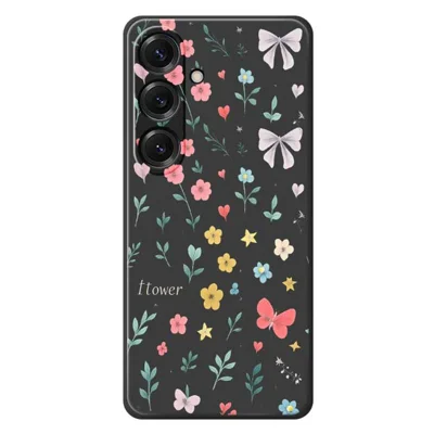 For Samsung Galaxy S25 Case Floral Bow Pattern Printing Straight Edge TPU Phone Back Cover - Black