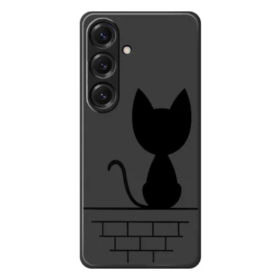 For Samsung Galaxy S25 Case Black Cat on the Wall Pattern Printing Straight Edge TPU Phone Back Cover - Black