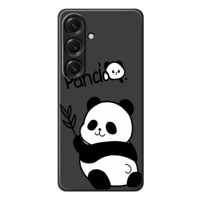 For Samsung Galaxy S25 Case Panda Pattern Printing Straight Edge TPU Phone Back Cover - Black