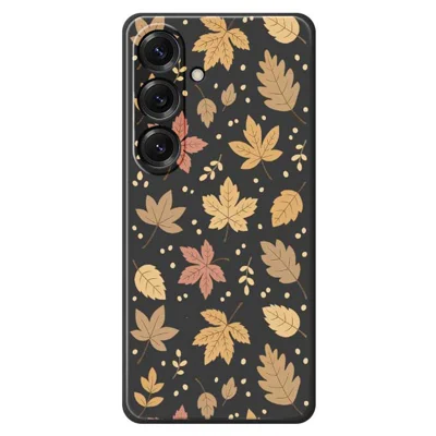 For Samsung Galaxy S25 Case Leaves Pattern Printing Straight Edge TPU Phone Back Cover - Black