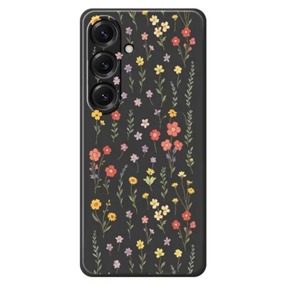 For Samsung Galaxy S25 Case Flowers and Grass Pattern Printing Straight Edge TPU Phone Back Cover - Black