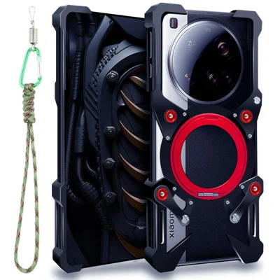 For Xiaomi 15 Ultra / 14 Ultra Bumper Case Kickstand Aluminum Alloy Magnetic Phone Cover with Wrist Strap - Black