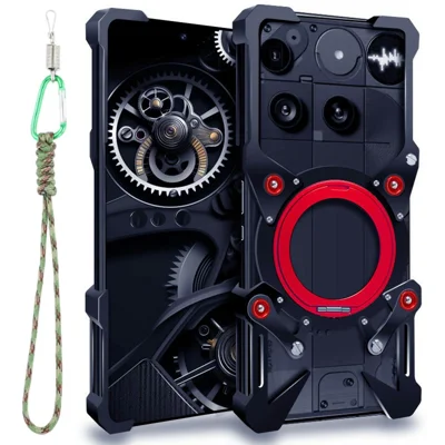 For Nothing Phone (3) 5G Bumper Case Kickstand Aluminum Alloy Magnetic Phone Cover with Wrist Strap - Black
