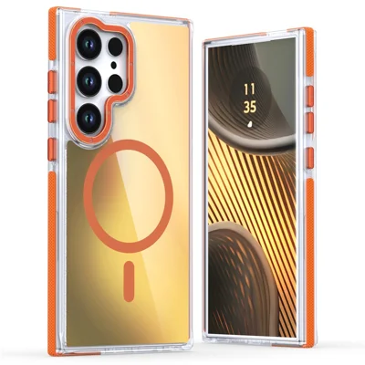 For Samsung Galaxy S24 Ultra Magnetic Case Cute Fluorescent Design TPU Acrylic Phone Back Cover - Orange
