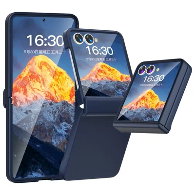 Fodral för Samsung Galaxy Z Flip7 5G, hårdfodral i polycarbonat med infällt skärmskydd och gångjärnsskydd - mörkblått