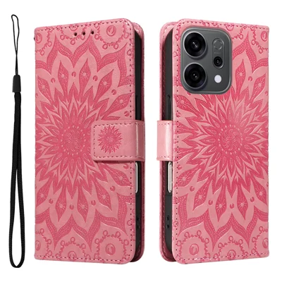 For Oppo Reno14 5G (China) / Oppo Reno14 F 5G / Oppo Reno14 5G (Global) Leather Wallet Case Sunflower Imprinted Phone Cover - Pink