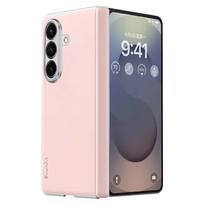 SULADA لجهاز Samsung Galaxy Z Fold7 5G غطاء خلفي من الجلد متوافق مع MagSafe وحماية للمفصل - وردي