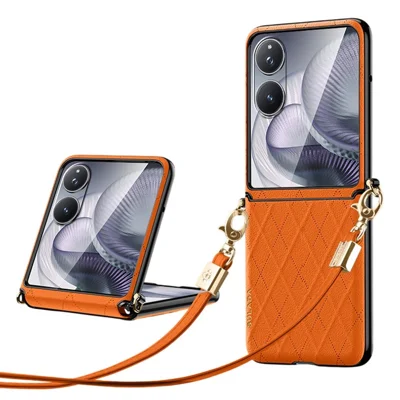 SULADA For Xiaomi Mix Flip 2 Case Rhombus Leather+PC Phone Cover with Shoulder Strap - Orange