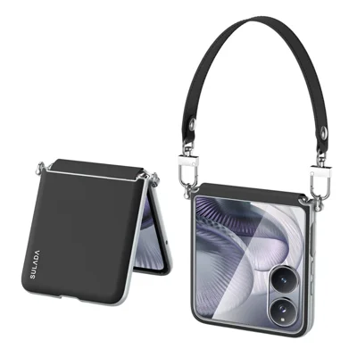 SULADA For Xiaomi Mix Flip 2 Case with Strap Leather Back Phone Cover Hinge Protection - Black