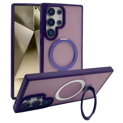 For Samsung Galaxy S24 Ultra Magnetic Case with Kickstand TPU + PC Phone Back Cover - Dark Purple